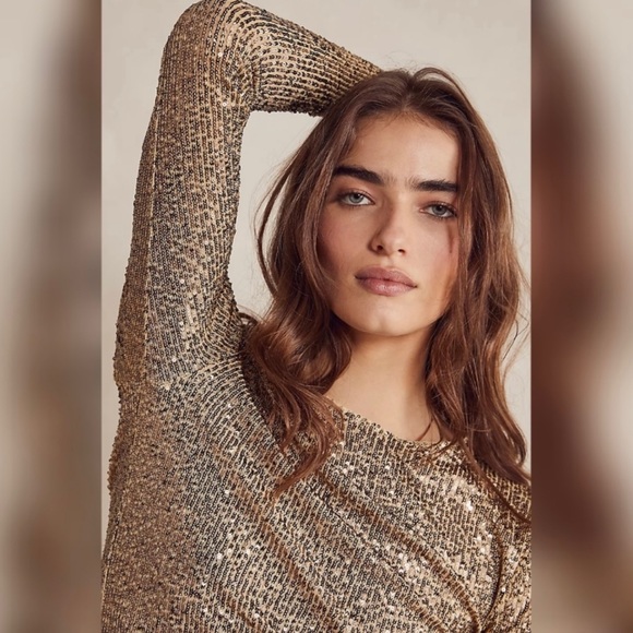 NWT Free People Gold Rush Long Sleeve Top - M - Picture 2 of 7